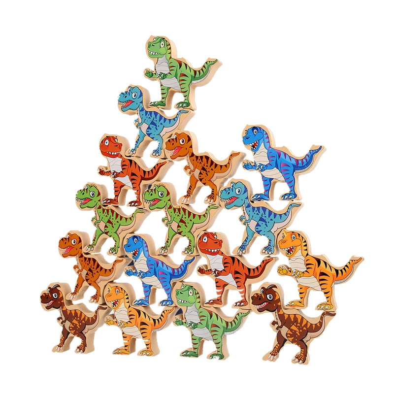 

16PCS Children's Wooden Toys Dinosaurs Stacked High Building Blocks Balance Game Montessori Educational Toys for Kids Boys Gifts