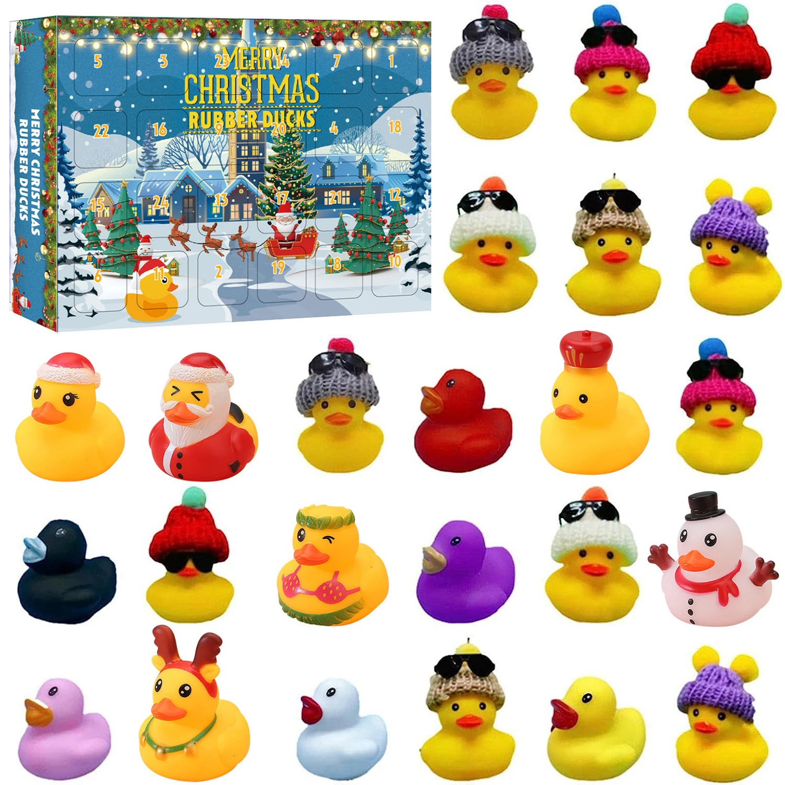 Duck Advent Calendar 2025 with 24 Rubber Ducks 24 Days Xmas Countdown Rubber Duck Set Duck Toy Advent Calendar for Boys Girls