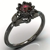 LATS Black Color Flower Red Stone Rings for Women Charm Jewelry Accessories Rose Ring Party Gift 1