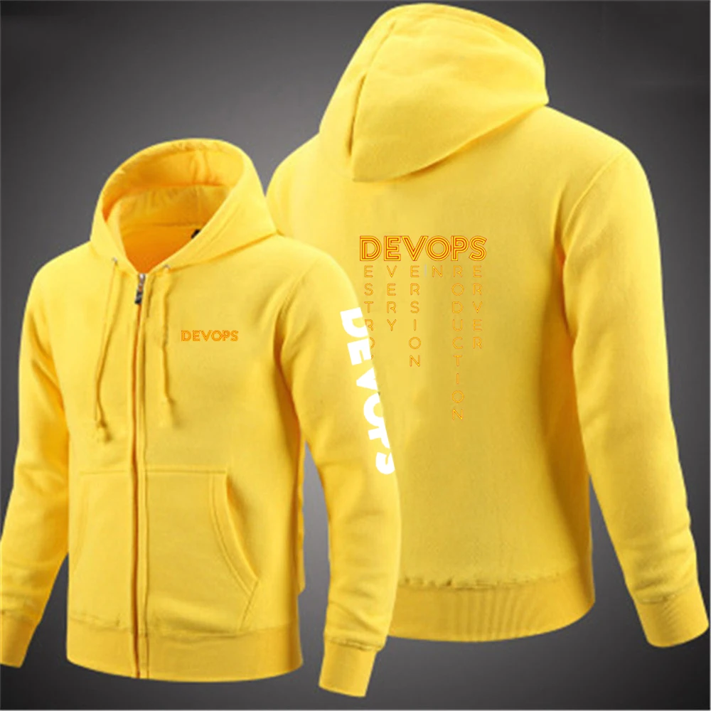 Men's Long Sleeve Classic Zipper Hoodie with DEVOPS Logo Print