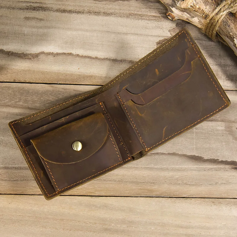 Crazy Horse Leather Short Wallet For Men Male Vintage Purse Wallet Card Holder Coins Purse Retro Fashion Men Wallet Dropshipping 2