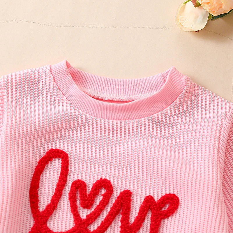 

Kids Baby Girls Valentine s Day Outfit Long Sleeve Letters Print Sweatshirt Top Bell Bottoms Pants Set