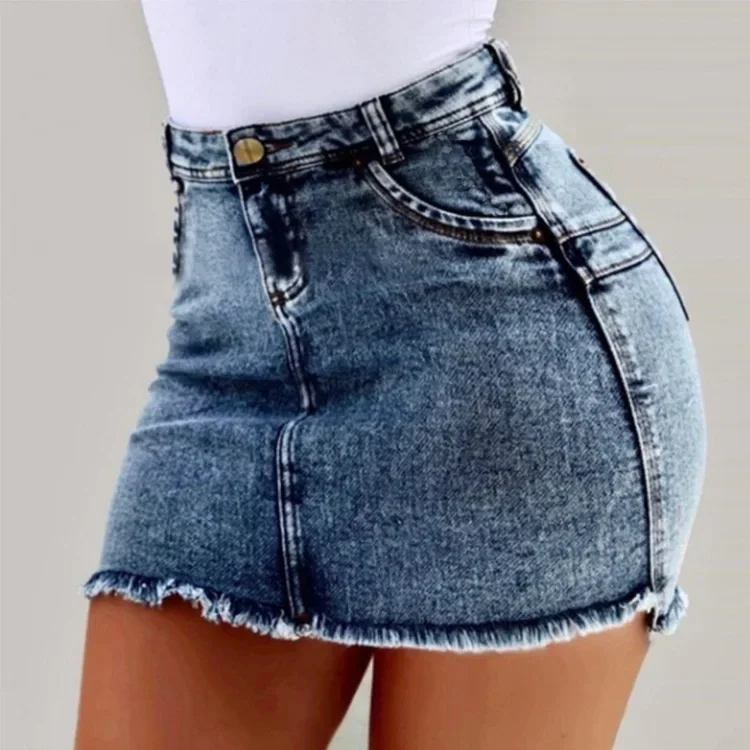 High Waist Elastic Bandage Sexy Denim Mini Skirts Single-breasted Harajuku Casual Hip Bag Stretch Bodycon Patchwork Sashes Skirt