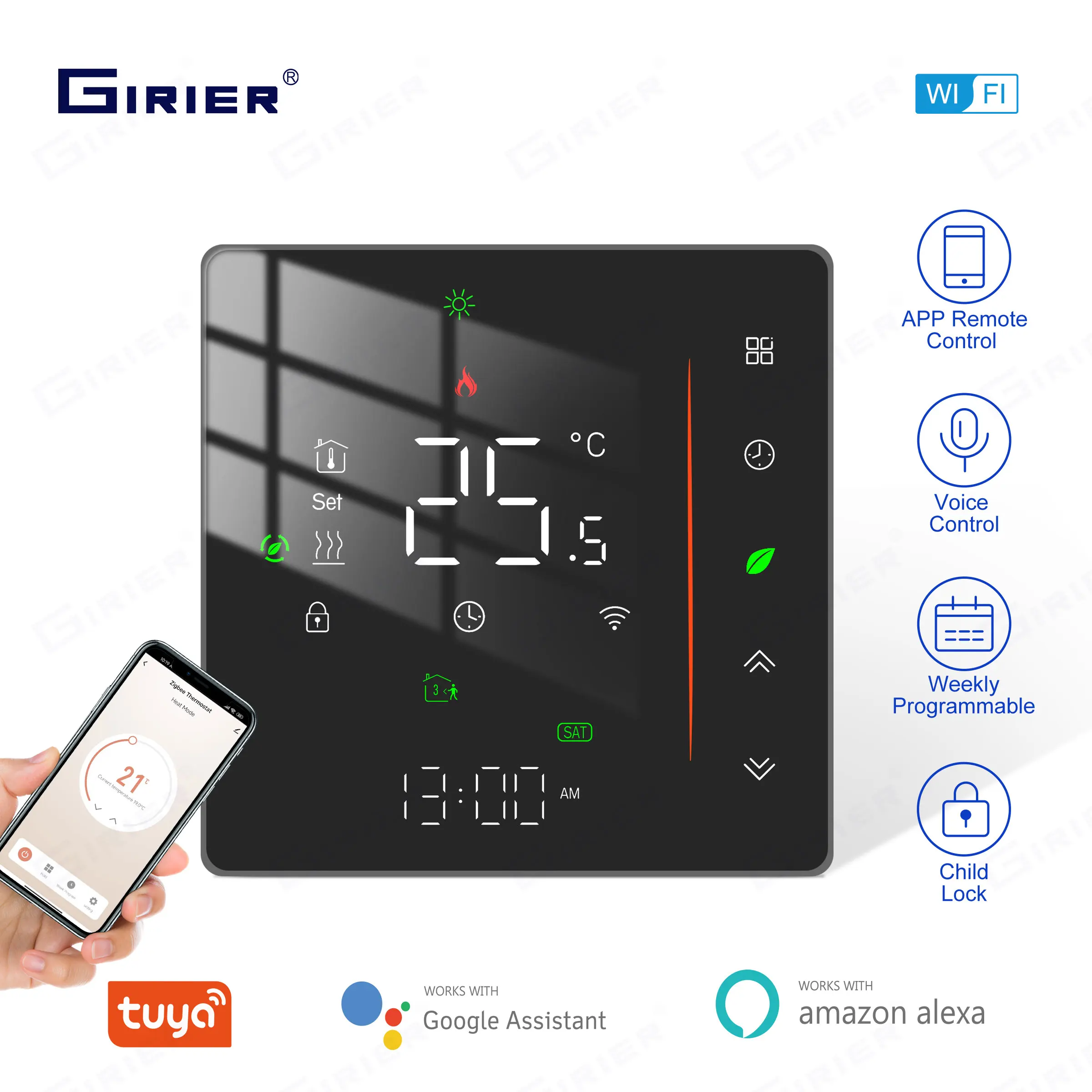 GIRIER Tuya Smart WiFi Thermostat for Water/Electric Heating/Gas Water Boiler Temperature
