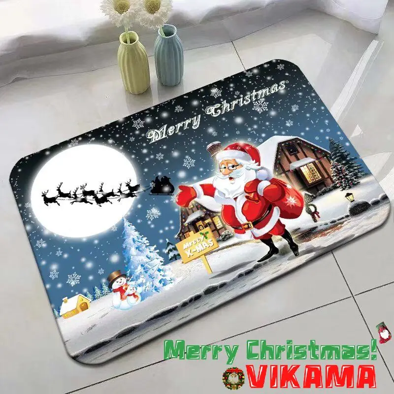 Alfombra de tierra de diatomeas estilo muñeco de nieve de Papá Noel de VIKAMA, alfombra antideslizante para entrada de baño y cocina, alfombra enjuagable