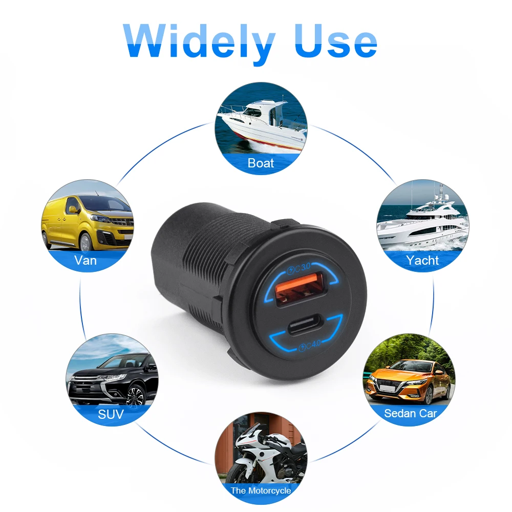Caricabatteria da auto accendisigari 60W presa USB presa Quick Charge 4.0 PD 3.0 USB per 12V 24V moto barca Marine Truck ATV