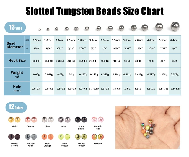 Size Chart Slotted Beads For Fly Tying Tungsten Slotted Beads