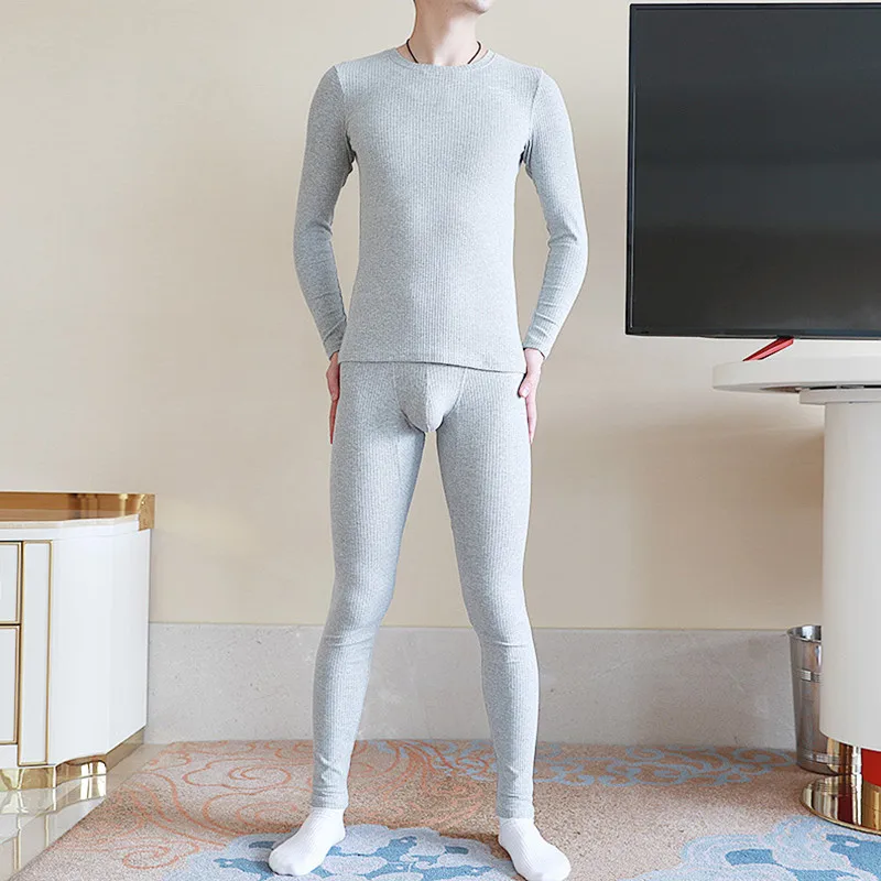 Men Long Johns Set Plus Velvet Round Neck Slim Thermal Underwear Leggins Thermal Pajamas Homme Sexy Sleepwear Warm Pants long johns underwear Long Johns