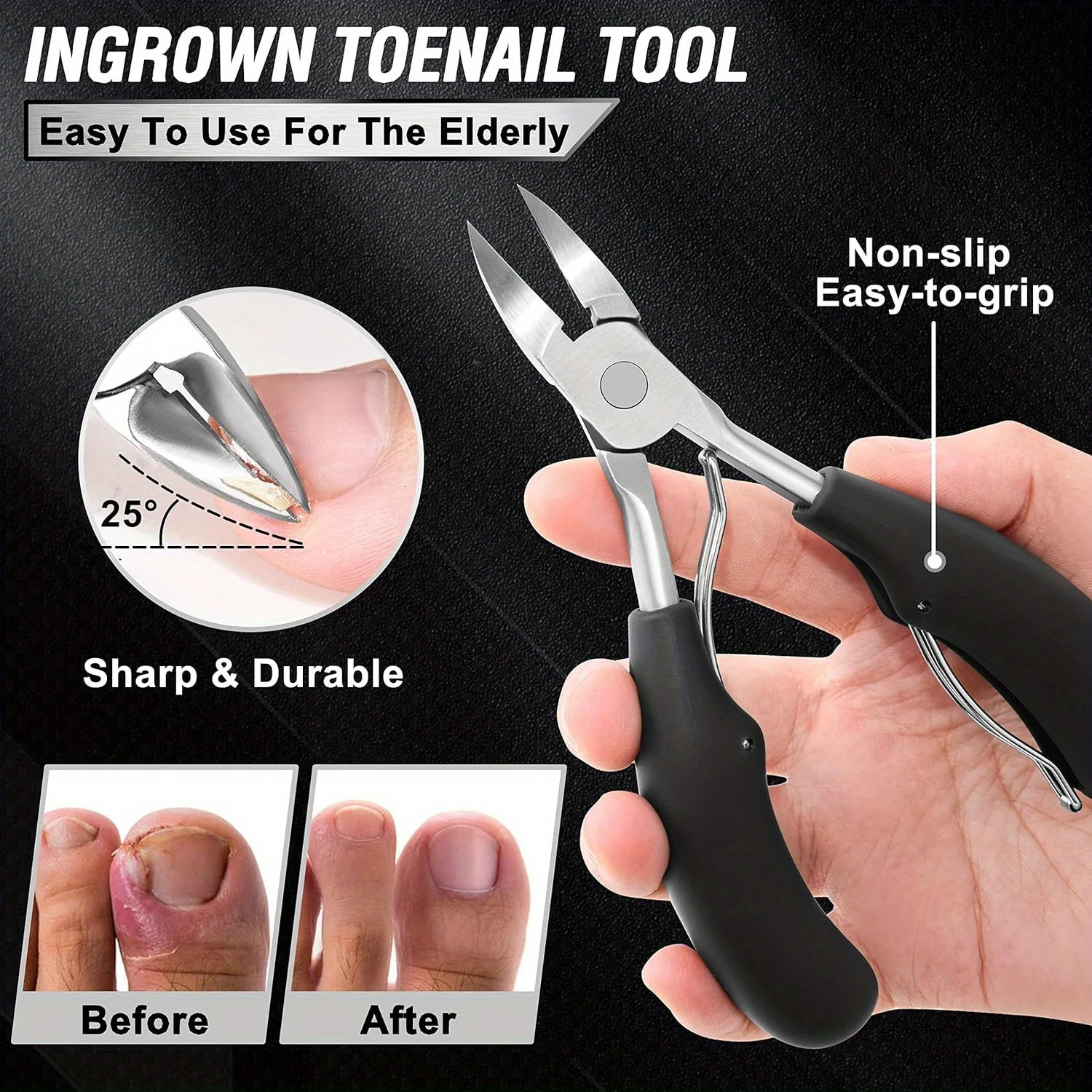 Toenail Clippers Set for Thick Nails, Ingrown Toenail Treatment Kit with Non-Slip Handle, &deg; Rotating Clipper, Lifter, File & Pu