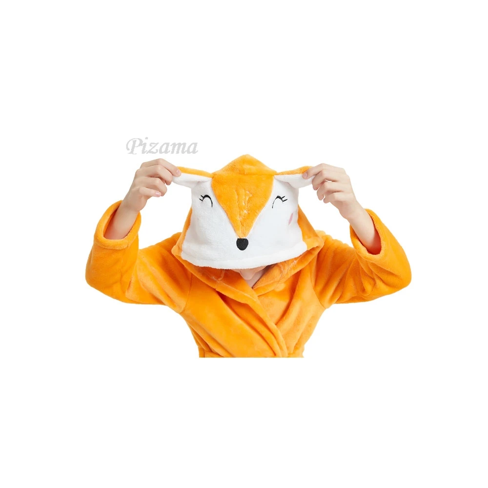 Girls and Boys Fox Kigurumi Animal Cartoon Bathrobes Winter Warm Flannel Bath Robe with Belt Kids Pajamas Sleepwear Homewear kids pajamas set flannel pajamas child bathrobe kids robe