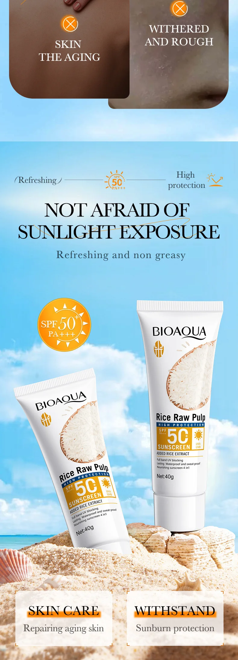 Facial Sunscreen Cream SPF 50+ Body Protector Solar Lotion Long-Lasting UV Protection Sun Sunburn