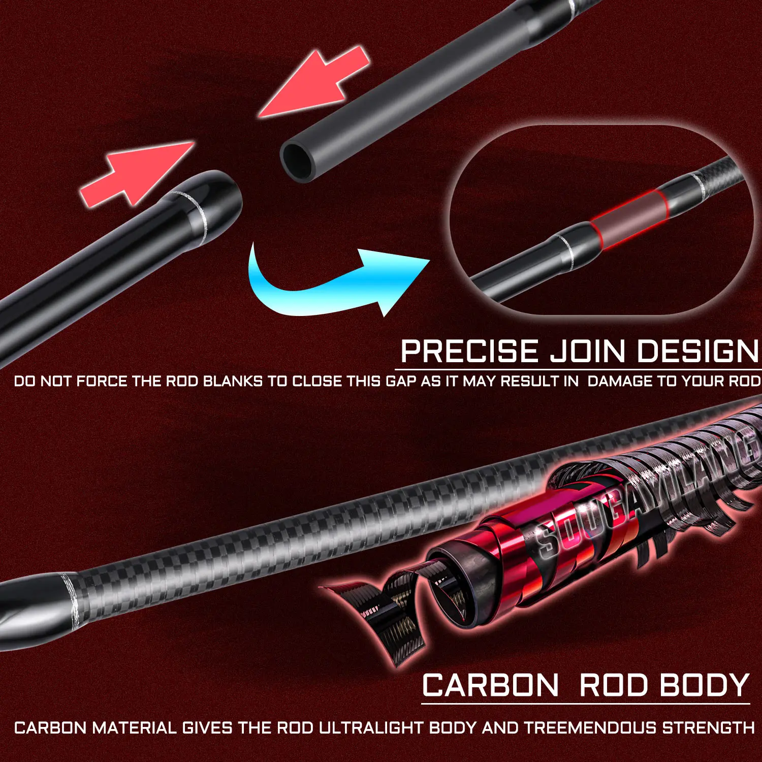 Sougayilang 5 أقسام 2.1 متر قضبان صيد دوارة خفيفة...