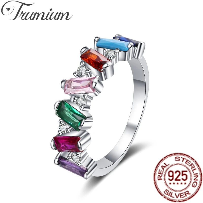 

Trumium Colored Turquoise Rings 925 Sterling Silver Gemstone Rainbow Emerald Fine Jewelry Engagement Wedding Rings for women