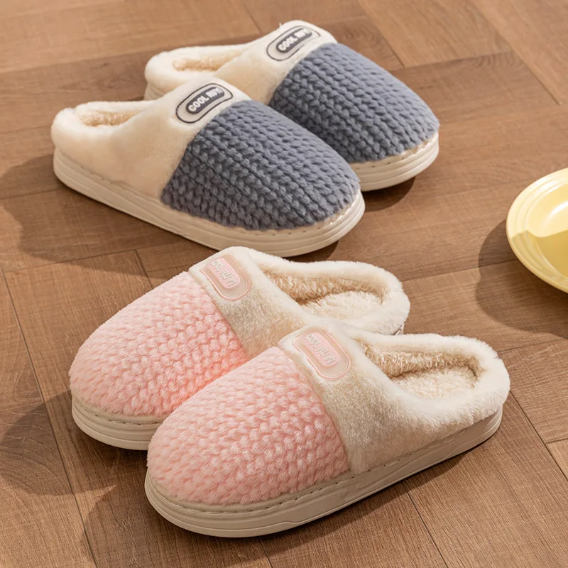Winter Home Cotton Slippers Thick Sole Simple Design Fashion Style Keep Warm Indoor Antislip Shoes 4