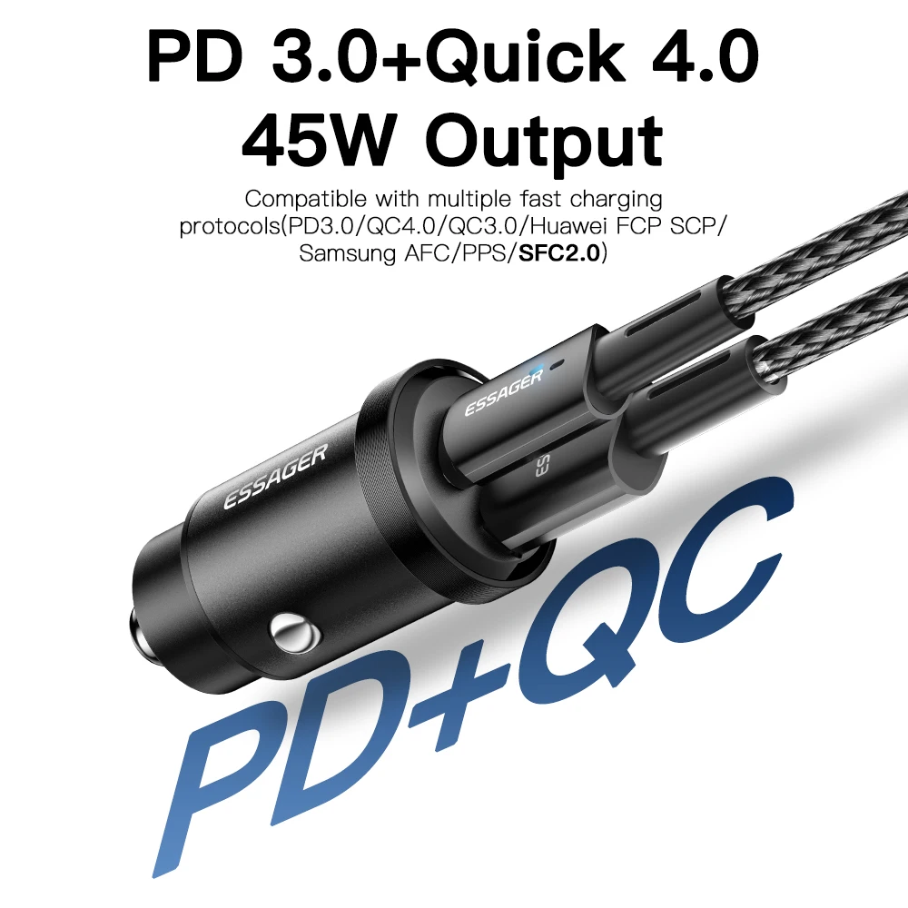 45W USB Car Charger Quick Charge4.0 QC PD 3.0 SCP 5A USB Type C Car Fast Charging For iPhone 14 13 Huawei Samsung Xiaomi car charger car phone charger