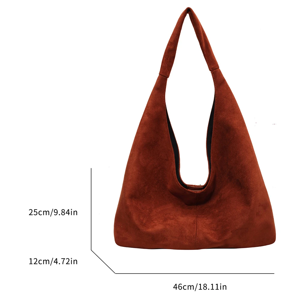 Women Suede Shoulder Bag Large Capacity Underarm Bag with Pocket Trendy Slouchy Bag for Work Travel Shopping