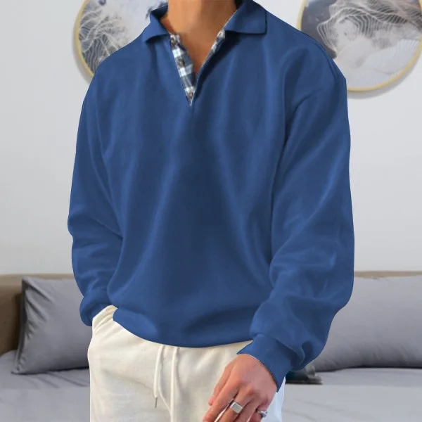 Hot Selling Long Sleeved V-neck Men's Flip Collar Loose Hoodie Men's Clothing 4