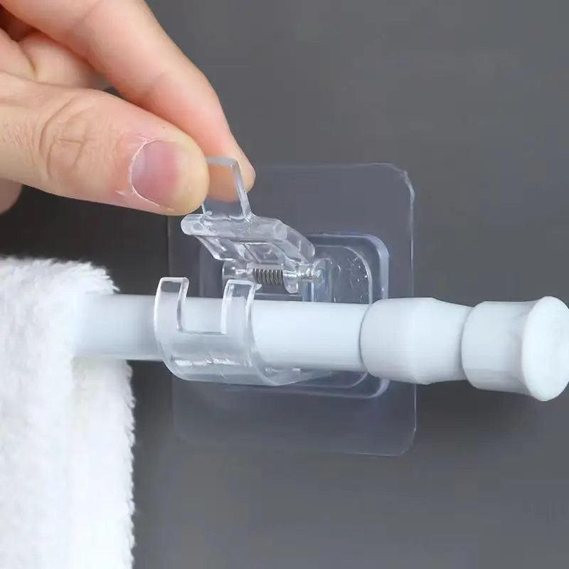 Punch-free Curtain Rod Clip Hook Shower Curtain Rod Hanging Holder Self Adhesive Hooks Household Fixed Clip Hanging Hook Holder curtain rod curtain clip