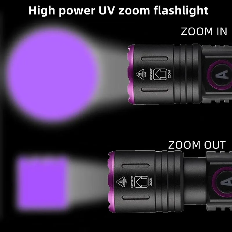 Rechargeable 5W UV Flashlight with Zoom - Black Light for Resin Curing and Pet Urine Detection