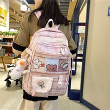 

Girls Plaid Large Capacity Waterproof Nylon School Bag Women Shoulder Bag Fashion Travel Bag for Teenager Girls Backpack