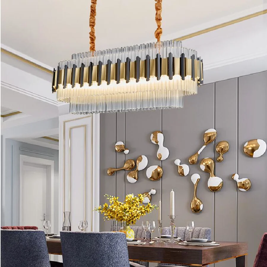 

Rectangular Crystal Chandelier Simple Restaurant Light LED Designer Style Lighting