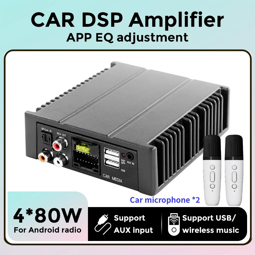 Tomostrong Cablaggio 4 X80W Amplificatore Dsp Per Auto Con 2 Mic Supporto App Tuning Auto Radio Sound Upgrade Processore Audio Digitale
