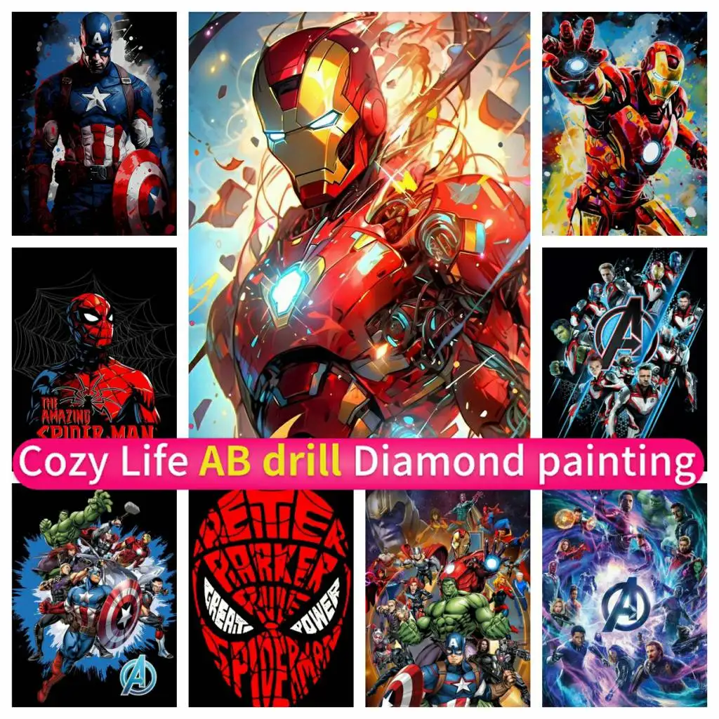 

Marvel Movie Anime Super Hero SpiderMan Iron Man DIY Art 5D AB Diamond Painting Mosaic Children's Gifts Handmade Embroidery