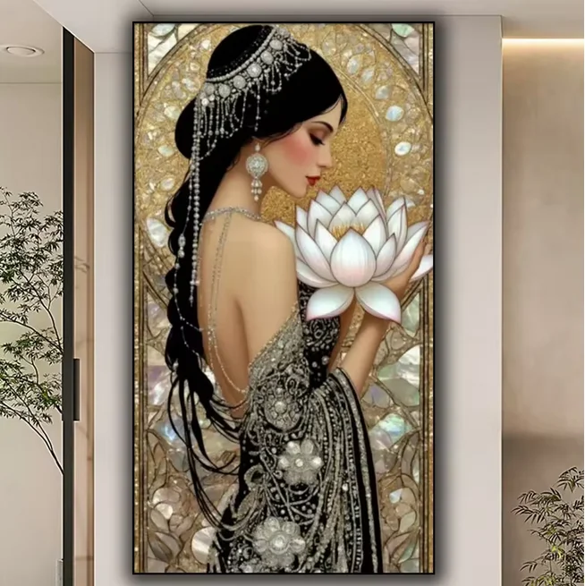 5D Diy Diamant Malerei Mosaik Erstaunliche Lotus Schönheit Wohnkultur Voll Platz Runde Bohrer Berühmte Malerei Kreuz Stich Kits – Detail 2