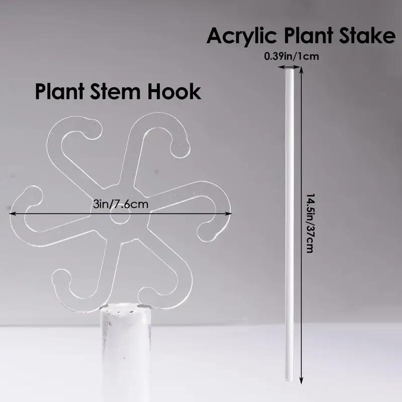 Plant Stem Hook With Stake Holder Clear Acrylic Plant Holder Hook Climbing Support Clips for Orchid Rose Flowers