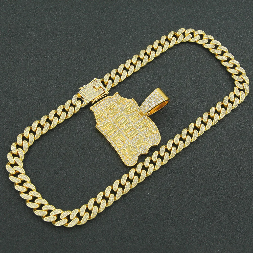 

Iced Out Cuban Chains Bling Diamond Letter Rapper Rhinestone Pendants Mens Necklaces Gold Charm Jewelry for Boys Women Choker