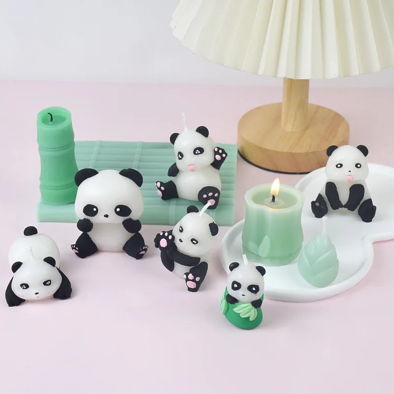 3D Shy Panda Silicone Candle Molds DIY Cute Bear Aromatherapy Plaster Soap Resin Crafts Cement Mold Home Decor Gift Making