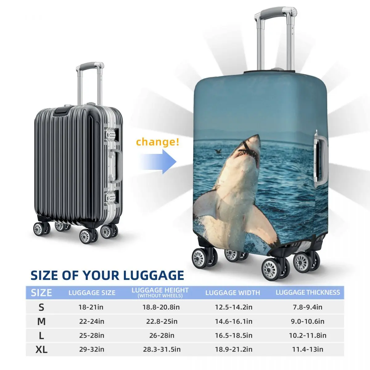 Great White Shark Suitcase Cover Fish Animal Funny Business Flight Elastic Luggage Supplies Protector 6