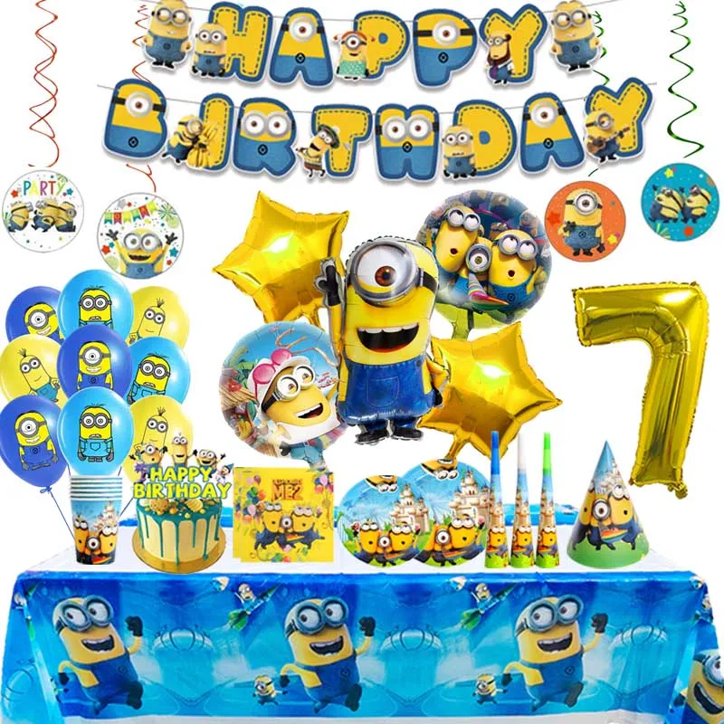 

Желтый человек, мультфильм, украшения для дня рождения, шары из алюминиевой фольги, одноразовая посуда для детей, товары для мероприятий, детские подарки