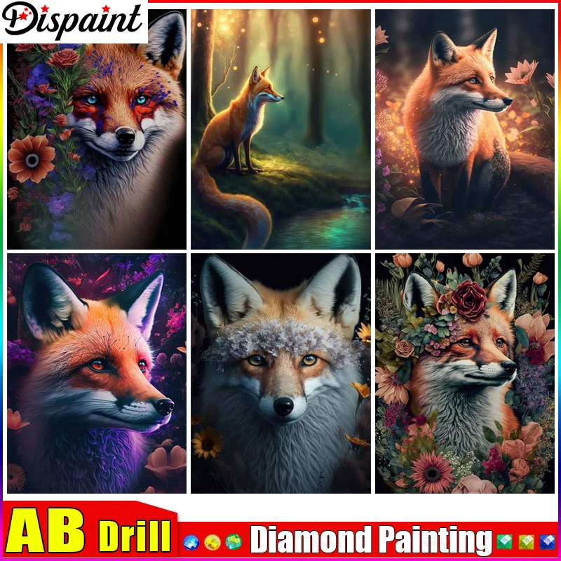 

Полноформатная Алмазная вышивка Dispaint AB «Лиса, животное, цветок», алмазная живопись, вышивка крестиком, модели Стразы