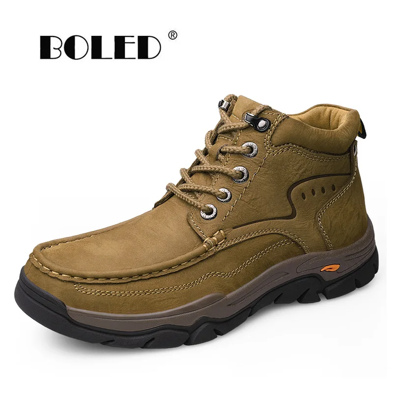

Natural Leather Men Boots Plush Fur Snow Boots Waterproof Winter Shoes For Men Lace Up Outdoor Warm Snow Boots Men