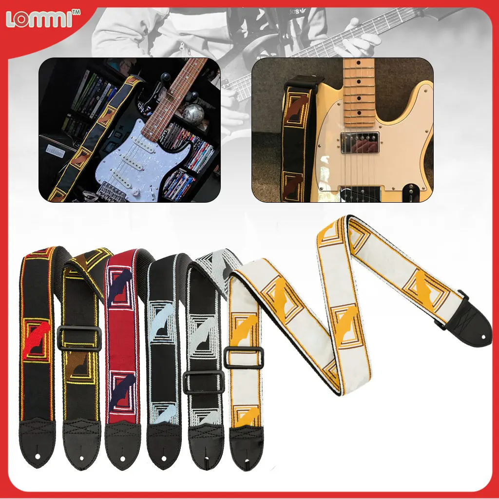 

Ремень LOMMI для электроакустической народной гитары, модный кожаный регулируемый ремешок с вышивкой для гитары, аксессуары для гитары