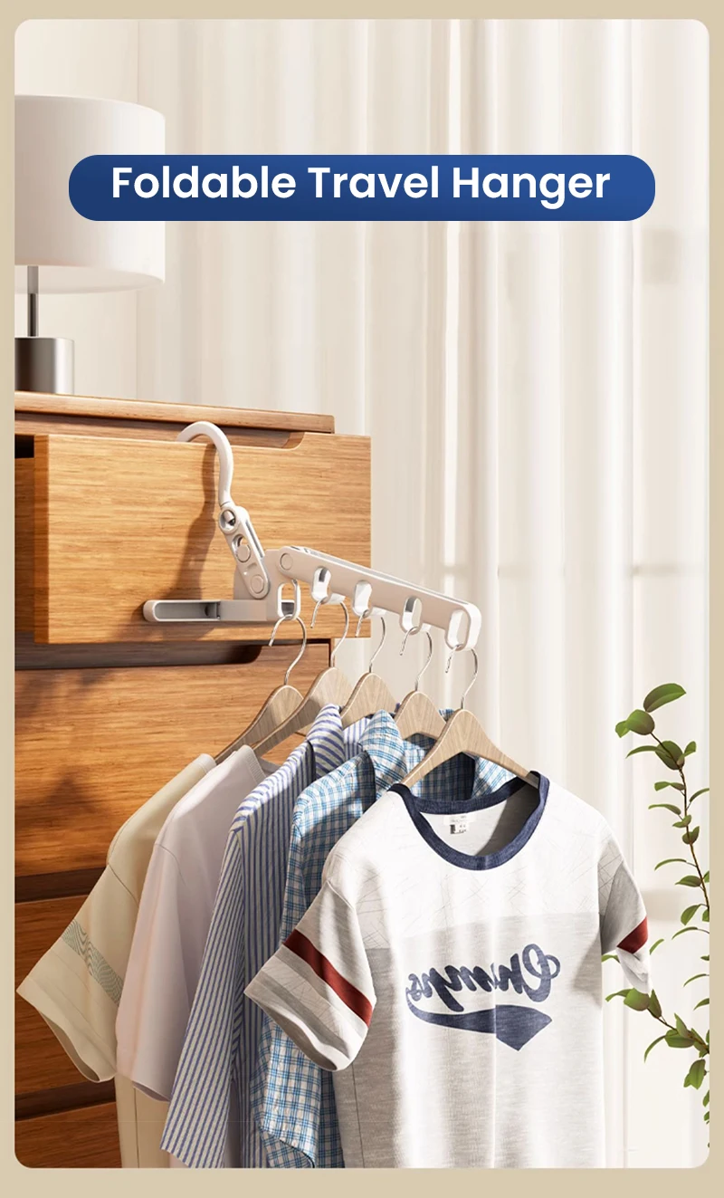 Description Picture 2 of itemPortable Foldable Travel Hanger Folding Clothes Drying Rack Travel Hangers Hanging Rack with 5 Holes for Hotel Camping Travel