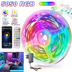 (EU Plug) Bluetooth LED Strip Light RGB 5050 Music Sync Color Changing LED Lights DC12V Flexible APP Control Bedroom Decoration
