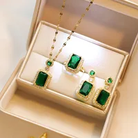 4 pièces ensembles exquis carré strass collier boucles d'oreilles bague ensemble de bijoux charme dames bijoux mode cadeaux de mariée 1