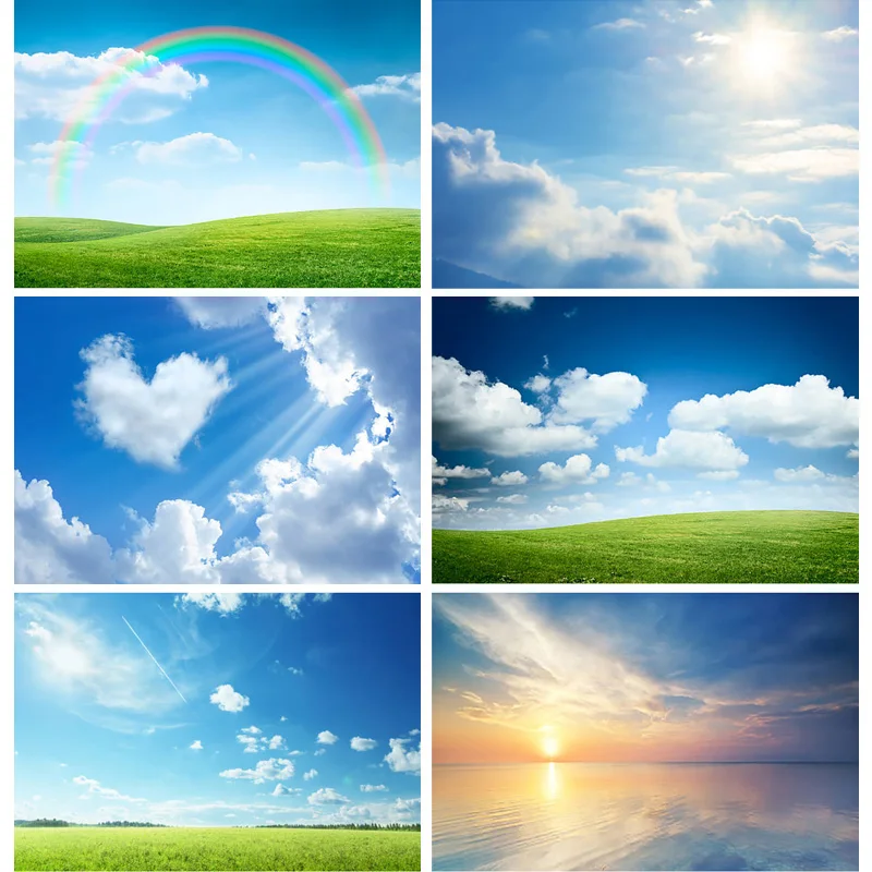 

SHUOZHIKE Natural Scenery Photography Background blue sky and white clouds meadow Travel Photo Backdrops Studio Props TKYD-01