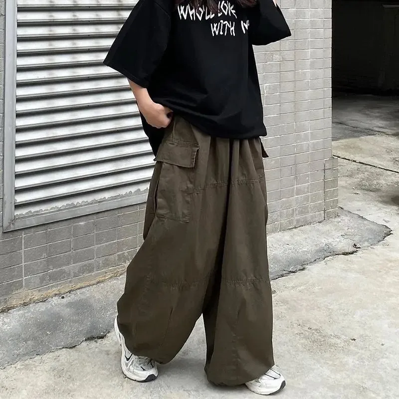 Japanese Street Hip-hop Baggy Loose Straight Wide Leg Cargo Pants Women Chic  L