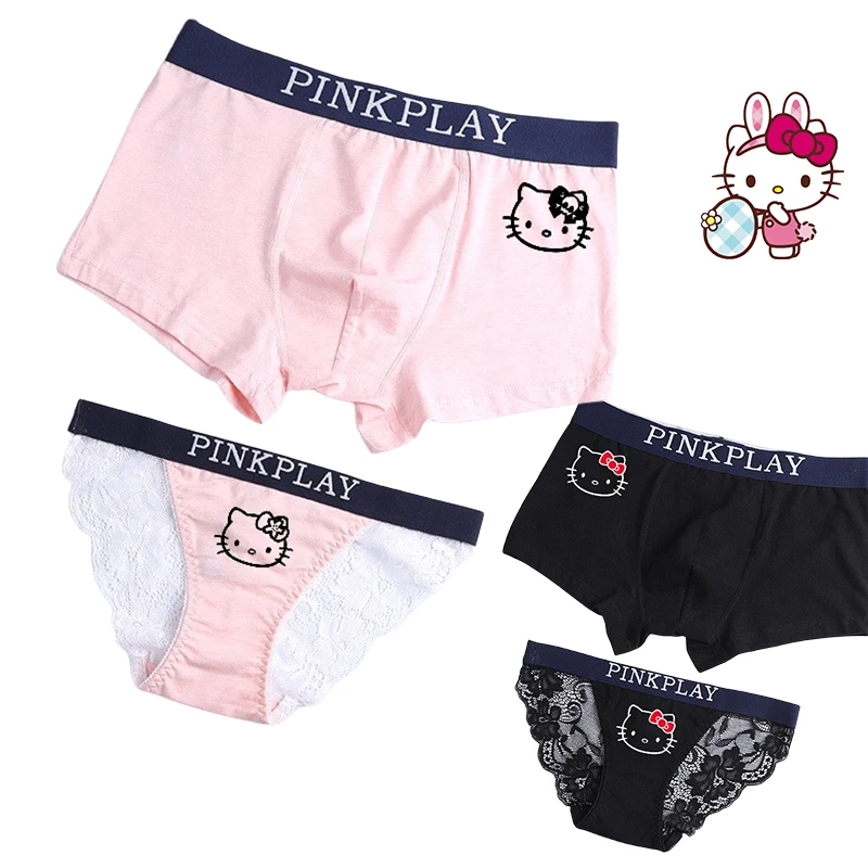 

Hello Kitty 2 Pack Underwear for Couple Kawaii Kuromi Melody Girls Boys Cotton Lace Sexy Boxer Briefs Women Triangle Soft Shorts