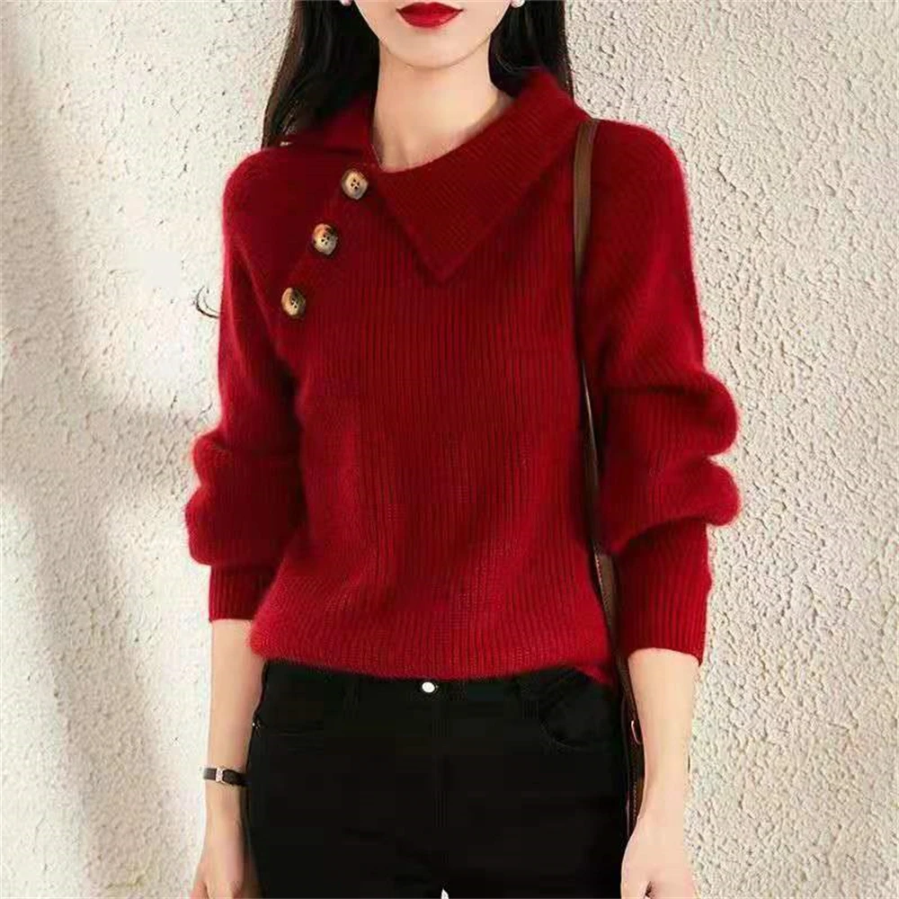 temperament commuter style pullover sweater for women’s autumn and winter new loose all-match crew-neck knitwear