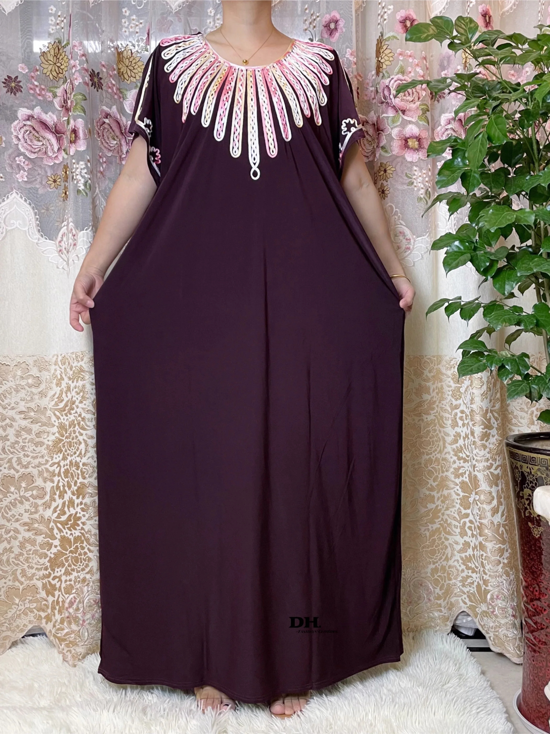 

2023New Arrival African Embroidery Flower Abaya With Scarf Big Size Women Dresse Muslim Islamic Evening Long Lady Clothes