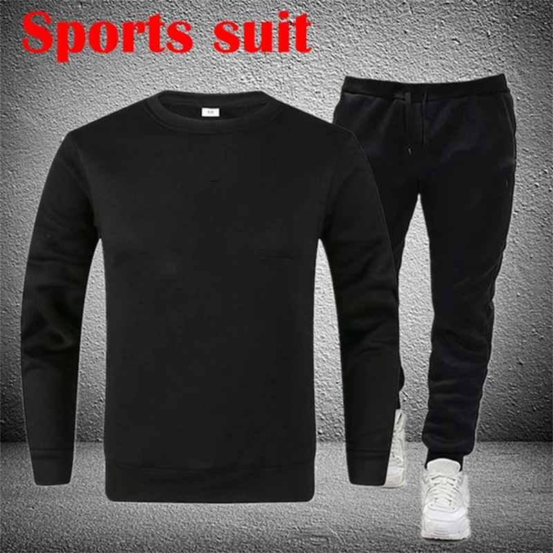 fashion brand Men's Set Fleece Hoodie Pant Thick Warm Tracksuit Sportswear Male Sweatsuit