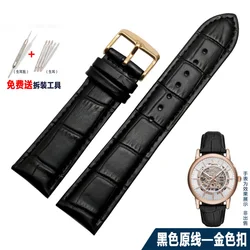 Premium Genuine Leather Watch Strap - Cowhide Band for Men and Women, Available in Multiple Sizes (Black - gold)