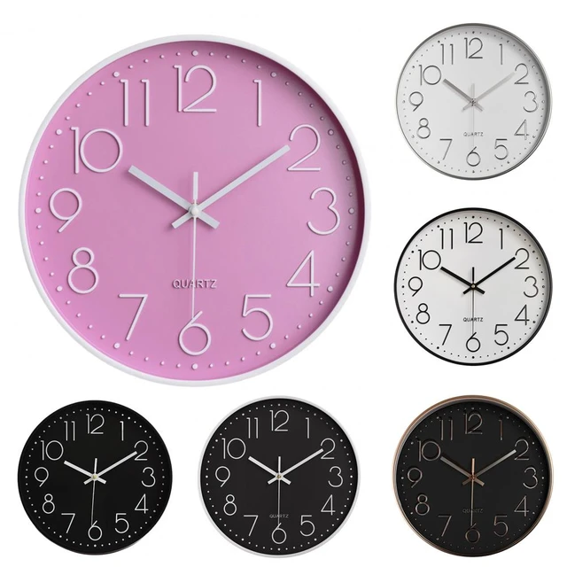 Stille Wanduhr geprägte Skala rundes Zifferblatt Zeiger Display batterie  betriebene Kunststoff Quarz Wanduhr Wohnzimmer Schlafzimmer Dekor -  AliExpress