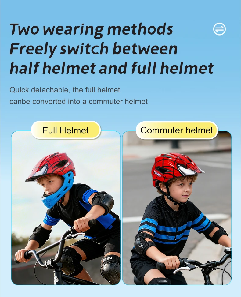 BATFOX Kinder Integral-Fahrradhelm Abnehmbares Kinn Laufrad Skateboard Rollschuhlaufen Sicherheitskappe Kinderfahrrad Fahrradausrüstung – Detail 4