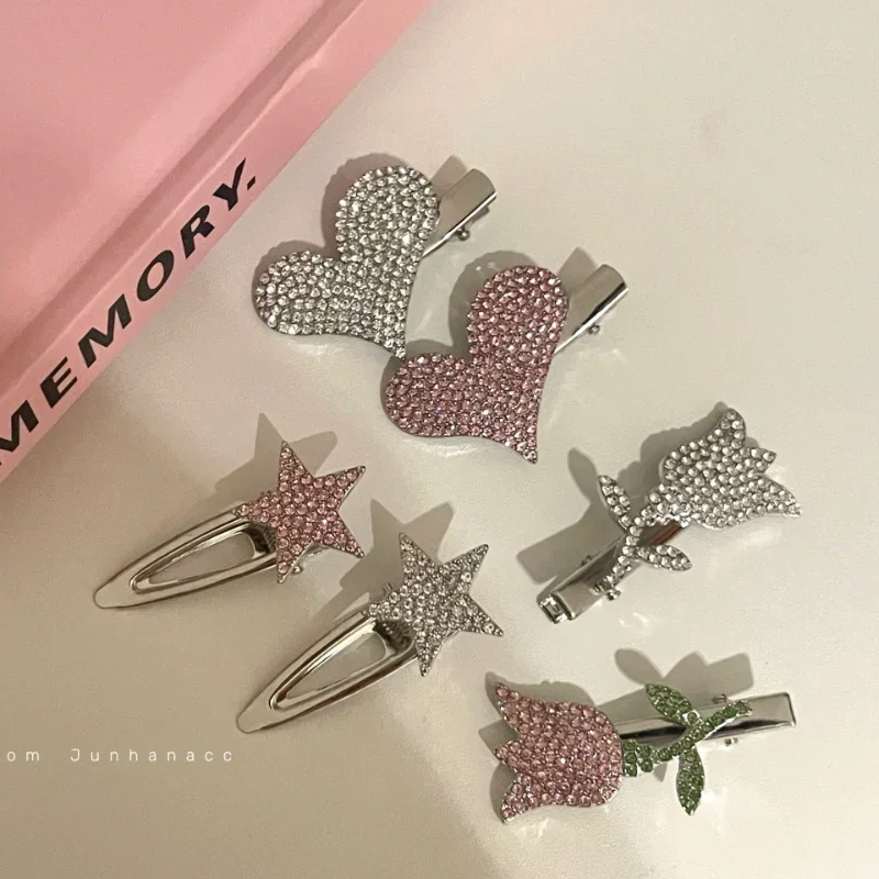 

Trendy Y2k Barrettes Flash Rhinestone Heart Star Hair Clip 2023 Korean Metal Flower Hairpin Hair Accessories for Girls Headdress
