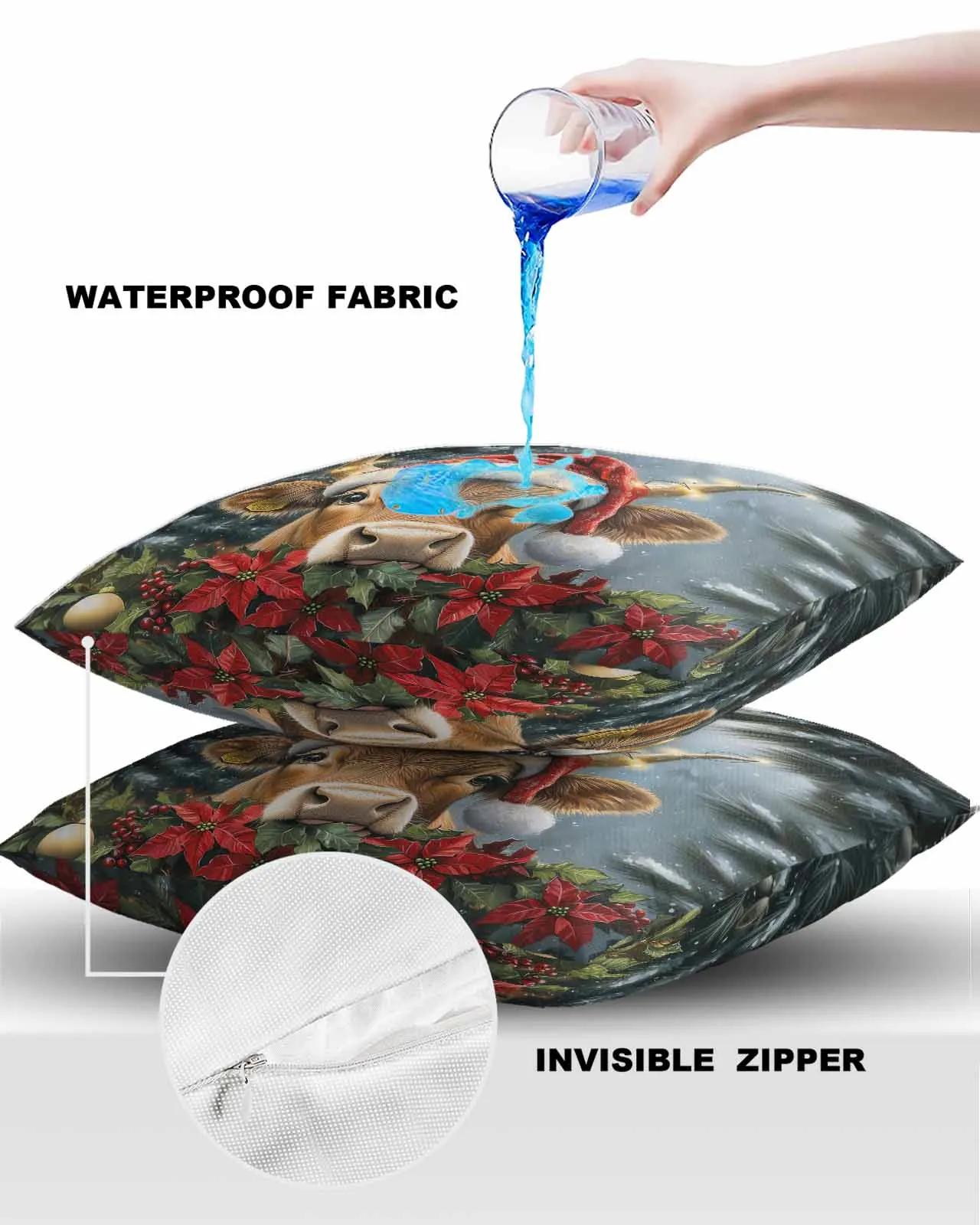 2/4PCS Christmas Watercolor Poinsettia Throw Pillow Cover Case For Sofa Car Home Decoration Pillowcase 5